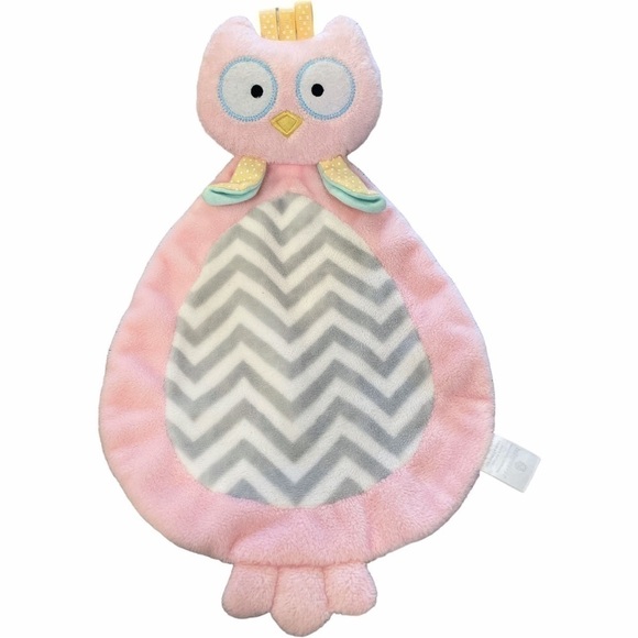 BABY Aspen Owl Lovey Security Blanket Plush HTF Pink Gray Chevron Rattle Baby To - Picture 1 of 13